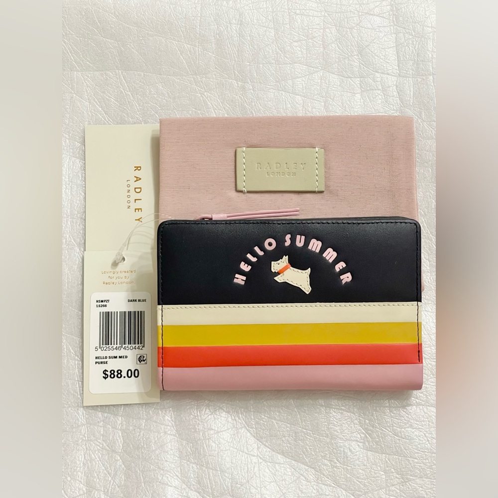 NWT Radley London Hello Summer Medium Purse Scottie Dog Wallet Dark Blue & Pink